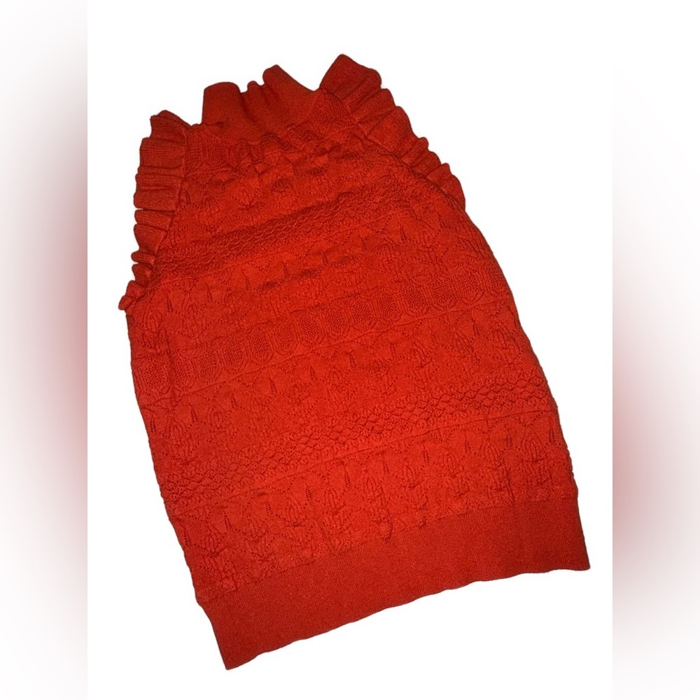 Who What Wear XS Rust Textured Knit Sleeveless Mock Neck Ruffle Top - Picture 4 of 6